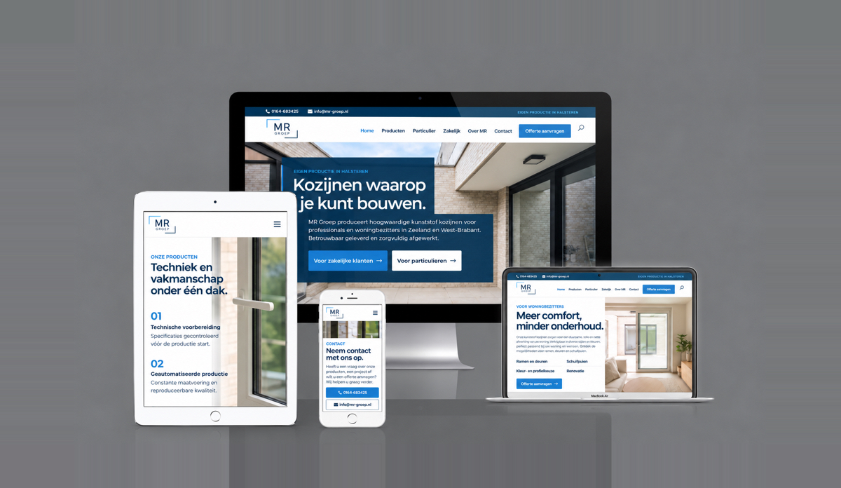 Nieuwe website van MR Groep op computer, tablet en telefoon