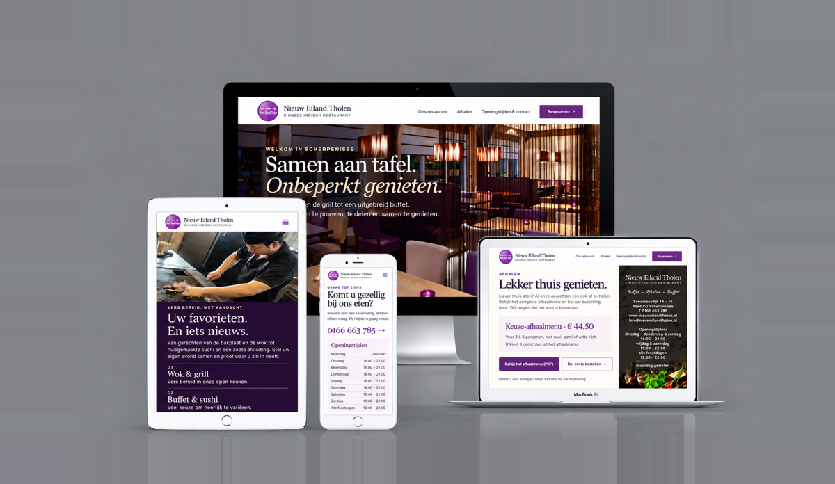 Nieuwe website van restaurant Nieuw Eiland Tholen op verschillende schermen